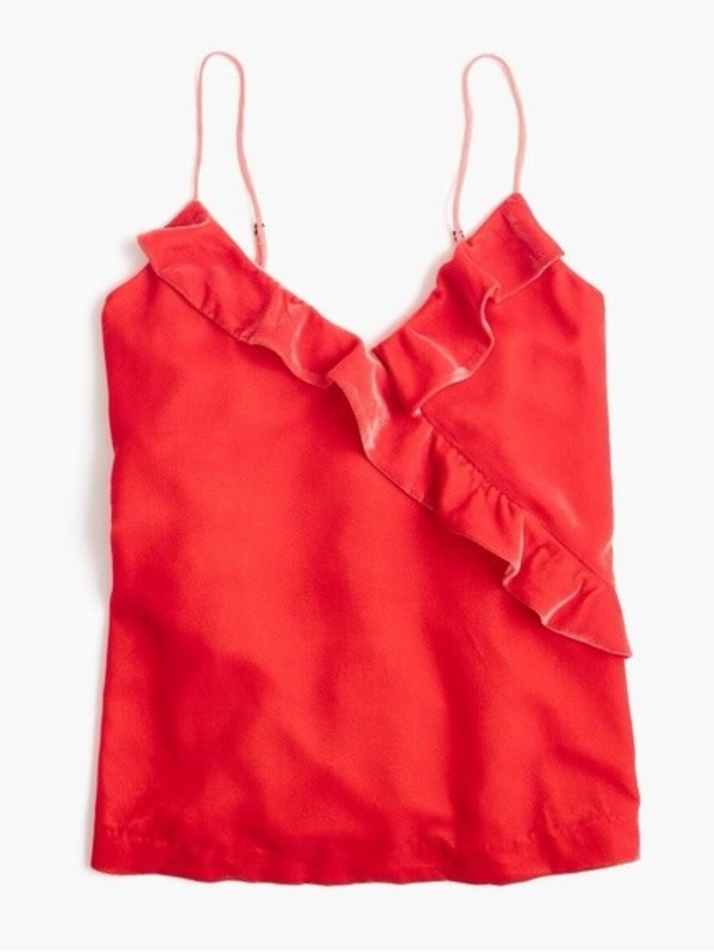 J.Crew Poppy Red Velvet Ruffle Cami Deep V Summer Vacation Boho Chic
